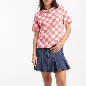 Vans Fruity Fun Checker Buttondown Shirt in coral Size XL EUC Skater Dopamine